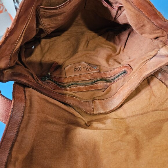 Unisex Genuine Leather Brown Side Bag - Picture 3 of 3